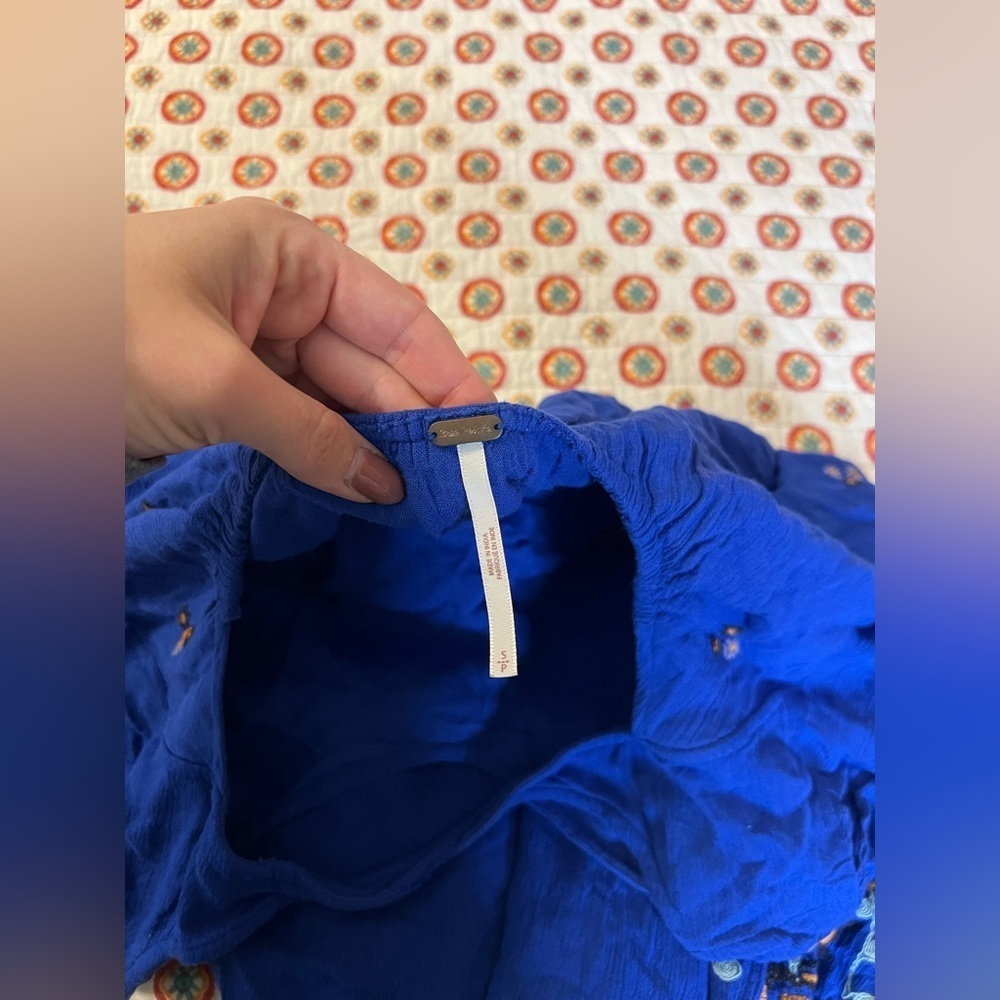 Free People Cobalt Blue Long Sleeve Floral Shift Dress - Picture 8 of 12